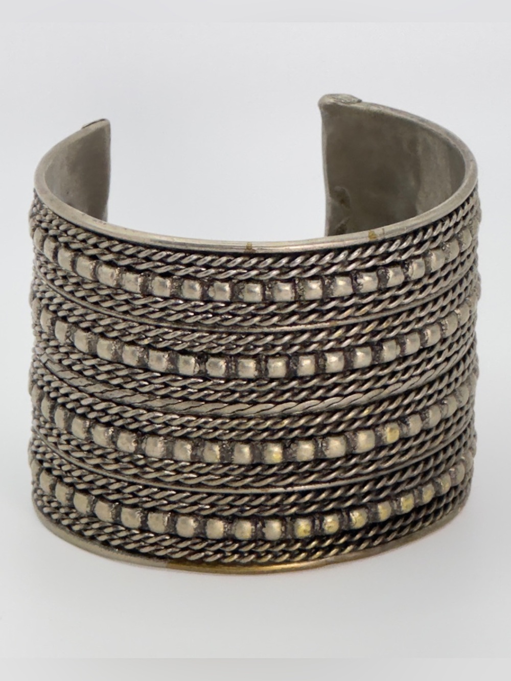 Indian /Tribal Ethnic Bronze Tone Rope Detail Wide Cuff Bracelet, Unisex 91g